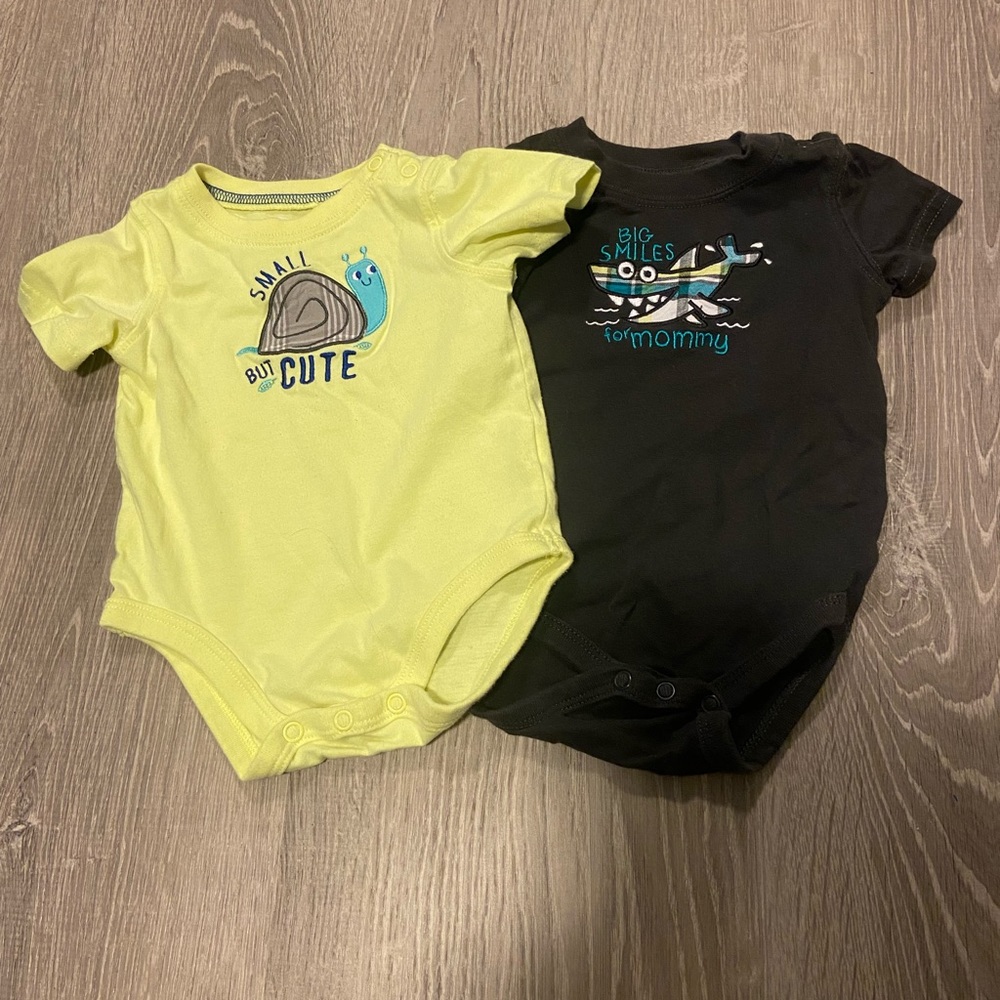 Jumping beans 2 pack baby boy snail & shark onesies 3M EUC